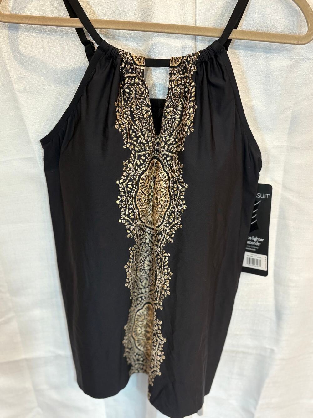 Miraclesuit Peephole Tankini Top Black NWT size 14